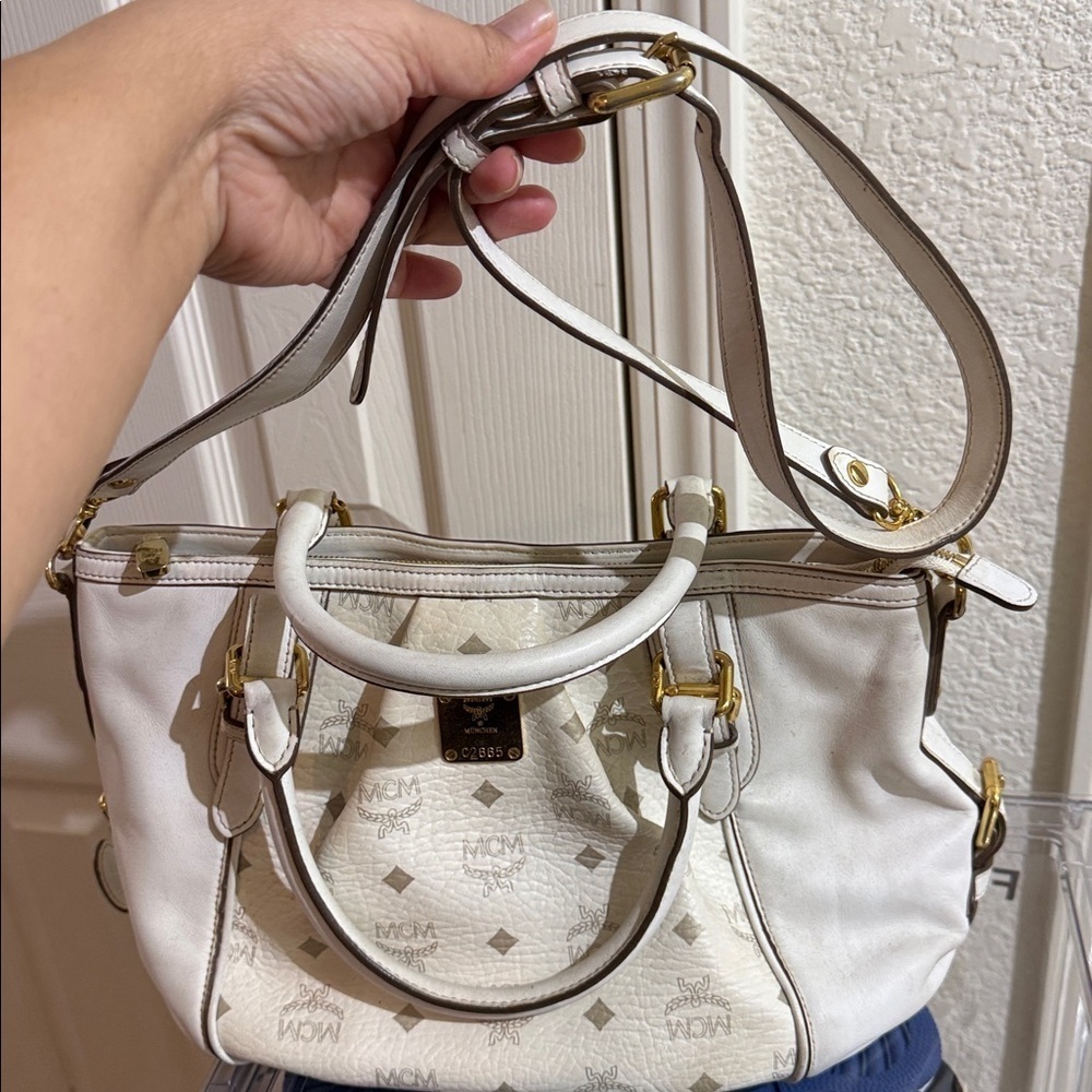 MCM Cream Satchel with Gold Accents - Picture 9 of 9